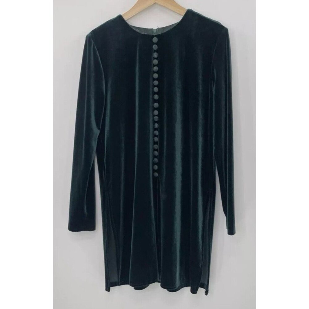 Vtg J.B.S. LTD Dark Green Velvet Button Tunic Top Size 12,‎ Classic, Holiday